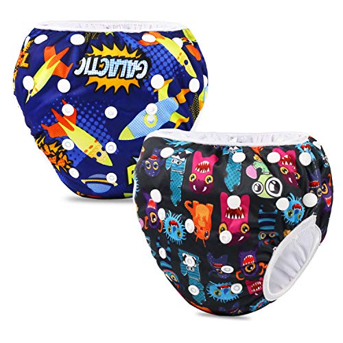 PHOGARY Pañal Bañador (2 Piezas) Pañal De Natar Pantalones De Entrenamiento, Pañales De Baño Para Niños Niñas 0-3 Años (3-15kg)