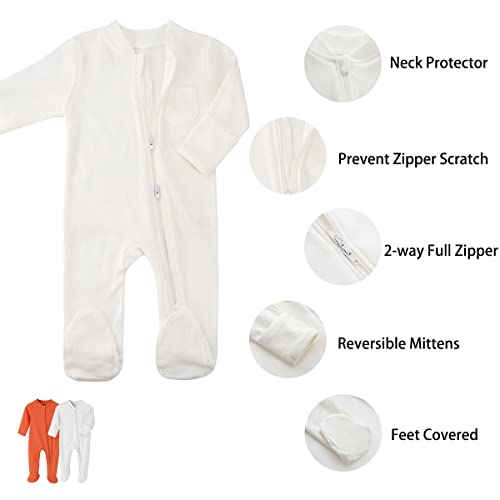 Pijama de bebé con 2 puntadas con cremallera para recién nacido, paquete de 2, 0-12 meses, Naranja+Blanco, 6 Meses