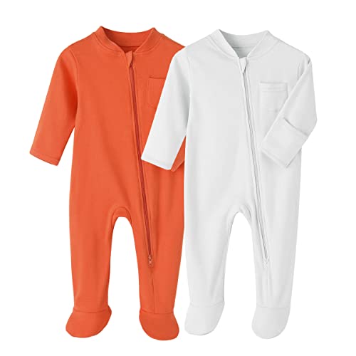 Pijama de bebé con 2 puntadas con cremallera para recién nacido, paquete de 2, 0-12 meses, Naranja+Blanco, 6 Meses