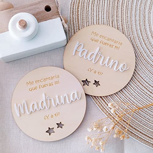 Placas para anunciar embarazo, anuncio madrina padrino bautizo, anuncio bebé bautismo quieres ser mi madrina / padrino regalos bebé SET 2 placas