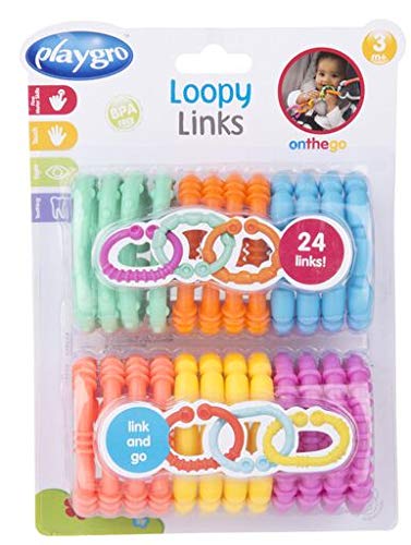 Playgro Juguete Colgante, 24 Anillos, Desde los 3 Meses, Loopy Links, Multicolor, 40134