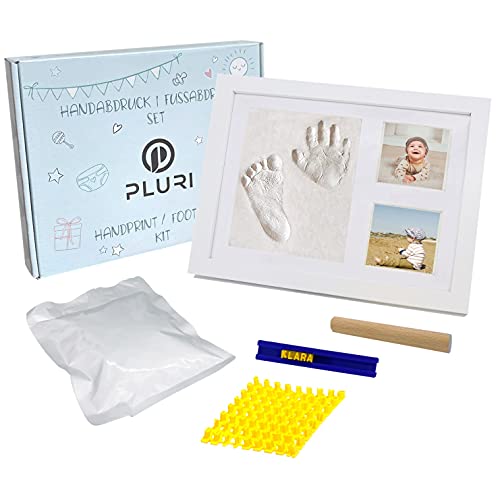 PLURI Premium Set de Marco Para Manos y Huellas de bebé para niño y niña, molde de yeso mano pie-s con marco de fotos, kit de huella de bebe de regalo para nacimiento de recién nacidos