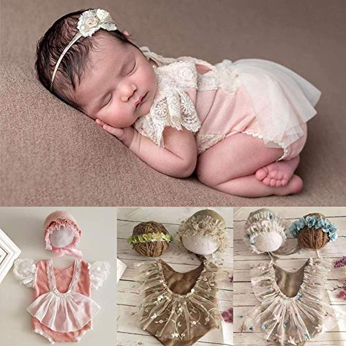 POHOVE Recién Nacido Fotografía Props Outfits-Babytutu Falda Lindo Flor Tocado y Encaje Monos Diadema con Flor Juegos para Bebés Niña Princesa Gemelos Fiesta Cumpleaños - Tipo 8, Small