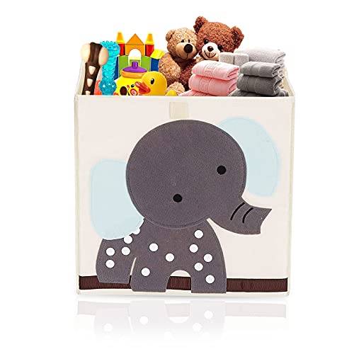 Práctica caja de almacenamiento para niños (33 x 33 x 33 cm), caja de juguetes para habitación de los niños, bonita caja para juguetes, cesta para almacenaje, diseño de animales (elefante)