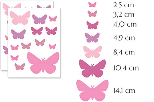 PREMYO 25 Mariposa Pegatinas Pared Infantil - Vinilos Decorativos Habitación Bebé Niña - Fácil de Poner Rosa Pastel