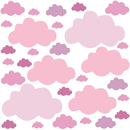 PREMYO 30 Nubes Pegatinas Pared Infantil - Vinilos Decorativos Habitación Bebé Niños - Fácil de Poner Rosa Pastel