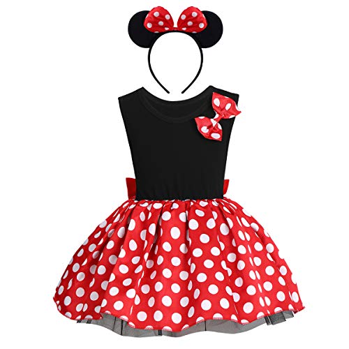 Princesa Disfraz de Minnie para Bebé Niña Navidad de los Lunares del Vestido del Tutú de Tul Cumpleaños Fantasía Infantiles Vestido Carnaval Bautizo Ballet Baile con Diadema Rojo + Negro 01 6-7 Años