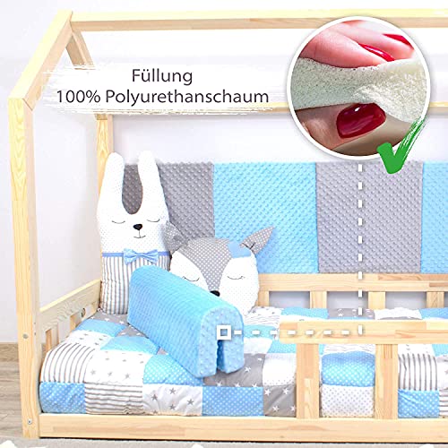 Protector Cuna Barrera Cama 70 cm - Protector Cama anticaida, Infantil Protector Pared Cama niños Azul Minky