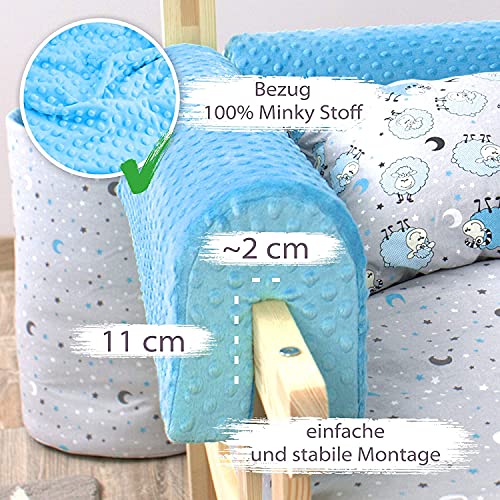 Protector Cuna Barrera Cama 70 cm - Protector Cama anticaida, Infantil Protector Pared Cama niños Azul Minky