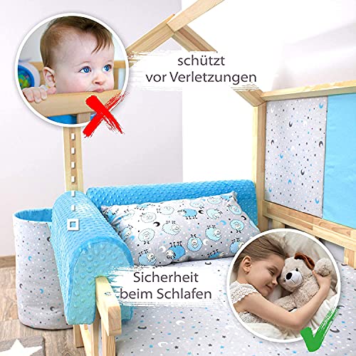 Protector Cuna Barrera Cama 70 cm - Protector Cama anticaida, Infantil Protector Pared Cama niños Azul Minky