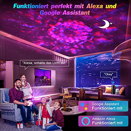 Proyector de cielo estrellado con WiFi, LED, proyector con mando a distancia Alexa, cielo estrellado/luna/ondas de agua, proyector para casa, fiesta, Navidad, Halloween