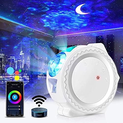 Proyector de cielo estrellado con WiFi, LED, proyector con mando a distancia Alexa, cielo estrellado/luna/ondas de agua, proyector para casa, fiesta, Navidad, Halloween