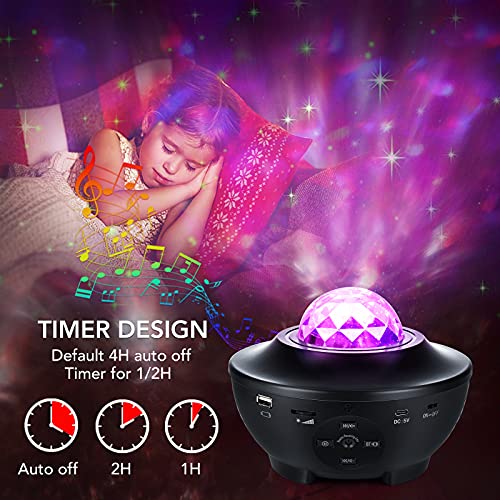 Proyector LED de Cielo Estrellado, Galaxy Light 21 Modos, Luz de Estrellas Giratoria, 10 Colores, LáMpara de Proyector con Altavoz Bluetooth y Temporizador Para Fiestas, Regalos (Negro)