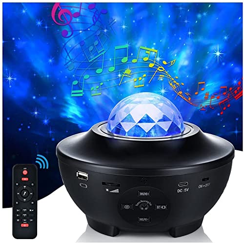 Proyector LED de Cielo Estrellado, Galaxy Light 21 Modos, Luz de Estrellas Giratoria, 10 Colores, LáMpara de Proyector con Altavoz Bluetooth y Temporizador Para Fiestas, Regalos (Negro)