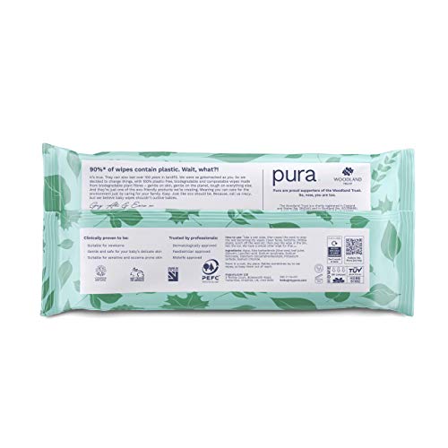 Pura Toallitas para bebé (28 paquetes de 24 toallitas de viaje), 100% sin plástico, biodegradables, 99% de agua, orgánicos, aloe vera, veganos, aptas para pieles sensibles, aprobadas por parteras