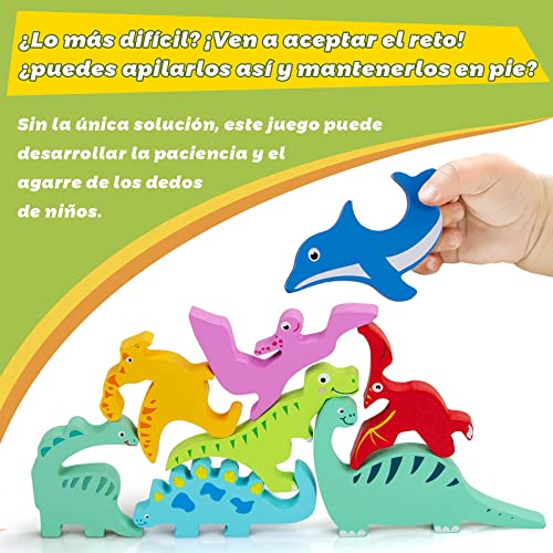 Puzzle de Madera 3 Años (3 pcs) Dinosaurios Juguetes Rompecabezas para Niños 3 4 5 7 Años Montessori Juguetes Educativos Niños 3 años Regalos Cumpleaños Juguete de Apilamiento Animales HONGDDY