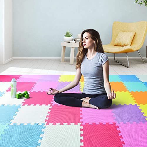 qqpp Alfombra Puzzle para Niños Bebe Infantil - Suelo de Goma EVA Suave. 20 Piezas (30 * 30 * 1.0cm), Blanco, Naranja, Rosa, Amarillo, Azul, Verde, Rojo, Morado. QQC-ABCEGHIKb20N