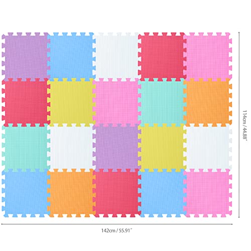 qqpp Alfombra Puzzle para Niños Bebe Infantil - Suelo de Goma EVA Suave. 20 Piezas (30 * 30 * 1.0cm), Blanco, Naranja, Rosa, Amarillo, Azul, Verde, Rojo, Morado. QQC-ABCEGHIKb20N