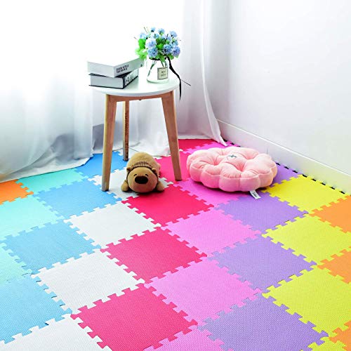 qqpp Alfombra Puzzle para Niños Bebe Infantil - Suelo de Goma EVA Suave. 20 Piezas (30 * 30 * 1.0cm), Blanco, Naranja, Rosa, Amarillo, Azul, Verde, Rojo, Morado. QQC-ABCEGHIKb20N