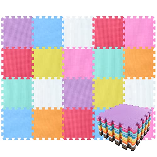 qqpp Alfombra Puzzle para Niños Bebe Infantil - Suelo de Goma EVA Suave. 20 Piezas (30 * 30 * 1.0cm), Blanco, Naranja, Rosa, Amarillo, Azul, Verde, Rojo, Morado. QQC-ABCEGHIKb20N