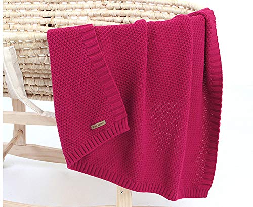 QYYL Manta de Punto, Algodón Bebé Chica o Baby Boy Mantas, Suave Manta para Bebé, Invierno, Manta Cómoda para Cochecito, Manta para Bebé (Rose red,100X80cm)