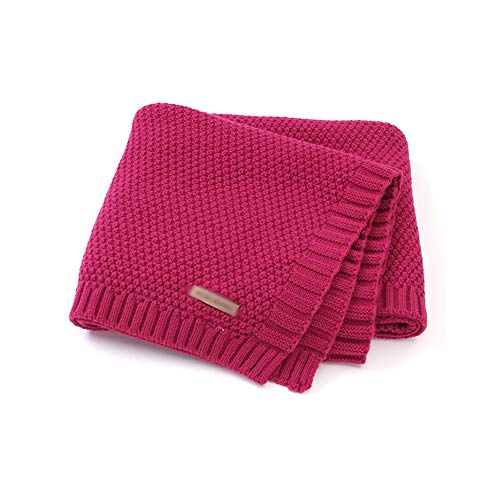 QYYL Manta de Punto, Algodón Bebé Chica o Baby Boy Mantas, Suave Manta para Bebé, Invierno, Manta Cómoda para Cochecito, Manta para Bebé (Rose red,100X80cm)