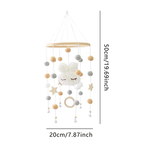 Ravcerol Cuna móvil Campanas de Cama, móvil de Madera para Cuna de bebé, móvil de Techo con Bolas de Fieltro de Colores y Conejito para Cuna para Cuna, decoración de Dormitorio (Rosa y Blanco)