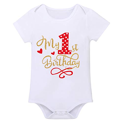 Recién Nacida Bebé Niñas Minnie Primer Cumpleaños Ropa Lunares Mameluco+Vestido de Lentejuelas de Tul con Volantes+Diadema de Ratón Disfraz de Princesa Para Vestir Rojo-my 1st birthday 1 Años