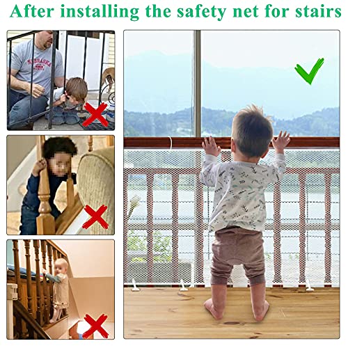 Red de Seguridad para Niños, Bebé Red de Seguridad para Balcón y Escaleras, 300Lx90H CM Robusto Ajustable Red de protección de Malla de Valla de barandilla de Escalera para Infantil, Blanco