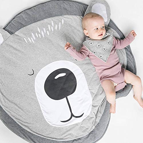 Redonda Alfombra para Gatear Bebe,Lavable Alfombrilla de Juego para Bebés Conestampado de Animale,Confeccionado en Algodón,Suave y Cálido.para Salón Dormitorio o Habitación Infantil (Oso)