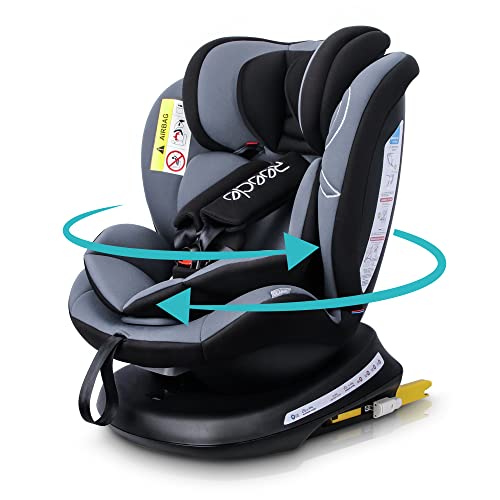 Reecle Silla de Coche Giratoria 360º con ISOFIX, Grupo 0+/1/2/3 (0~36kg), Aprox. 0-12 años (Negro)