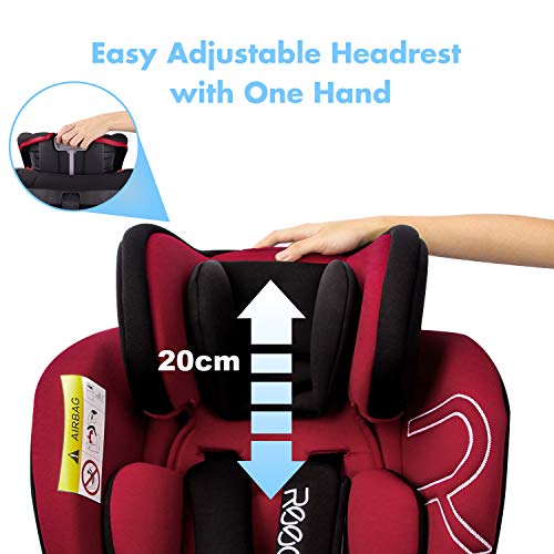 Reecle Silla de Coche Giratoria 360º con ISOFIX, Grupo 0+/1/2/3 (0~36kg), Aprox. 0-12 años (Rojo)