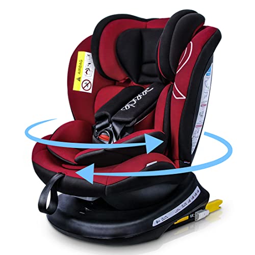 Reecle Silla de Coche Giratoria 360º con ISOFIX, Grupo 0+/1/2/3 (0~36kg), Aprox. 0-12 años (Rojo)