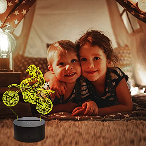 Regalos de bici de la suciedad Motocross Luz de noche 3D para niños Moto Regalos, Motocicleta Lámpara 3D Navidad Regalos de cumpleaños para niños Decoración de habitación con control remoto 16 colores