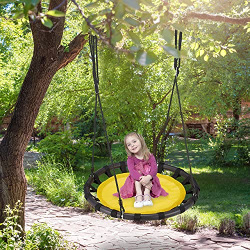 relaxdays Columpio Jardín Nido de Altura Ajustable para Niños y Adultos, hasta 100 kg, Amarillo, ø 80 cm