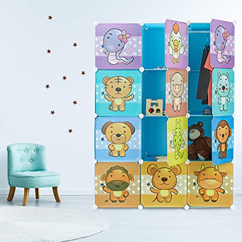 Relaxdays Estantería Infantil Modular con Animales, Azul, Estándar