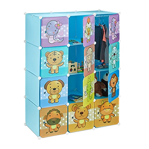 Relaxdays Estantería Infantil Modular con Animales, Azul, Estándar