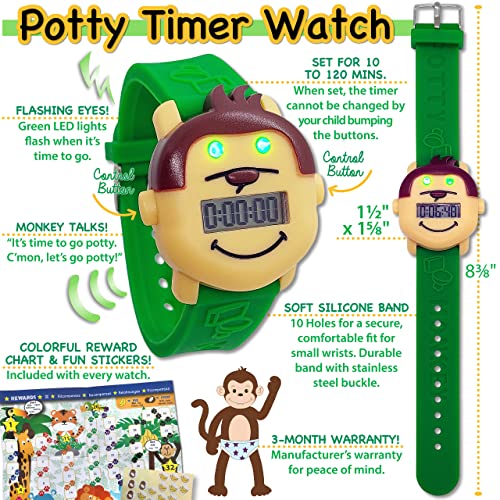 Reloj de mono de potty | Reloj con recordatorio de entrenamiento para ir al baño con una colorida carta de recompensas y pegatinas