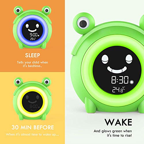 Reloj despertador digital para niños con luz nocturna cambiable de 5 colores para temperatura interior, temporizador de siesta para bebés y niños