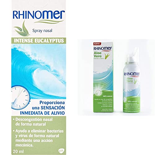 Rhinomer, Spray Nasal Descongestionante, para Adultos y Niños a Partir de 6 Años, 20 ml + Rhinomer, Spray Nasal 100% Agua de Mar con Aloe Vera, para Adultos y Niños a partir de 2 Años, 100 ml