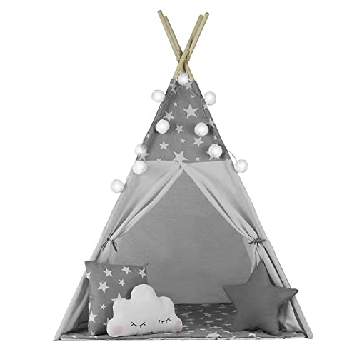 Ricokids Tipi - Tienda de campaña para niños, algodón, con 3 Cojines, Guirnalda y colchón