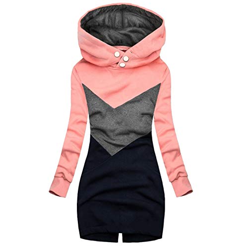 riou Chaqueta Cortavientos Mujer con Capucha Ligera Largo Otoño Invierno, Chaqueta con Bolsillo y Simplicidad Relajada de Color SóLido Sweatshirt Blusa Tops