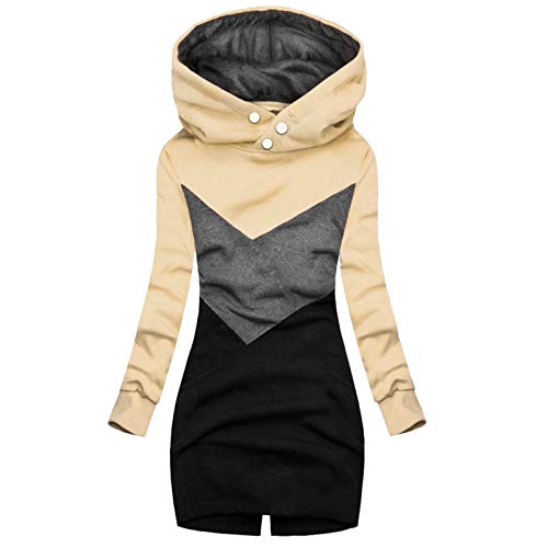 riou Chaqueta Cortavientos Mujer con Capucha Ligera Largo Otoño Invierno, Chaqueta con Bolsillo y Simplicidad Relajada de Color SóLido Sweatshirt Blusa Tops