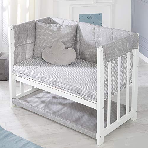 roba-kids - Cuna 4 en 1, cama lateral"Adán y Búho", cuna y banco para niños, blanco