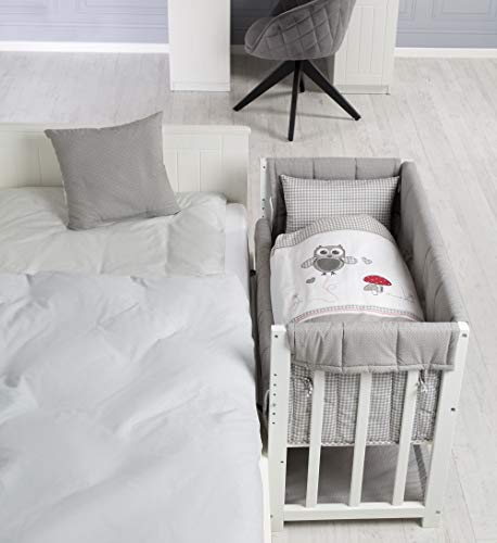 roba-kids - Cuna 4 en 1, cama lateral"Adán y Búho", cuna y banco para niños, blanco