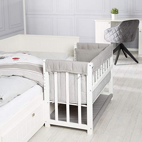 roba-kids - Cuna 4 en 1, cama lateral"Adán y Búho", cuna y banco para niños, blanco