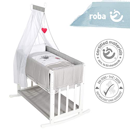 roba-kids - Cuna 4 en 1, cama lateral"Adán y Búho", cuna y banco para niños, blanco