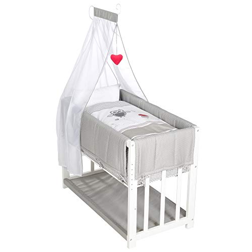 roba-kids - Cuna 4 en 1, cama lateral"Adán y Búho", cuna y banco para niños, blanco