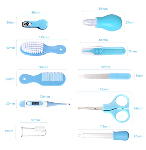 RoseFlower 10 Piezas Kit de Aseo para Bebés, Set para Cuidado del Bebé con Cortador de Uñas Cepillo de Dientes de Dedo, Cepillo de Pelo y Peine, Set Cuidado Bebe Recien Nacido, Azul