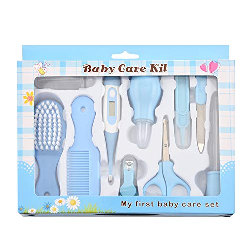 RoseFlower 10 Piezas Kit de Aseo para Bebés, Set para Cuidado del Bebé con Cortador de Uñas Cepillo de Dientes de Dedo, Cepillo de Pelo y Peine, Set Cuidado Bebe Recien Nacido, Azul